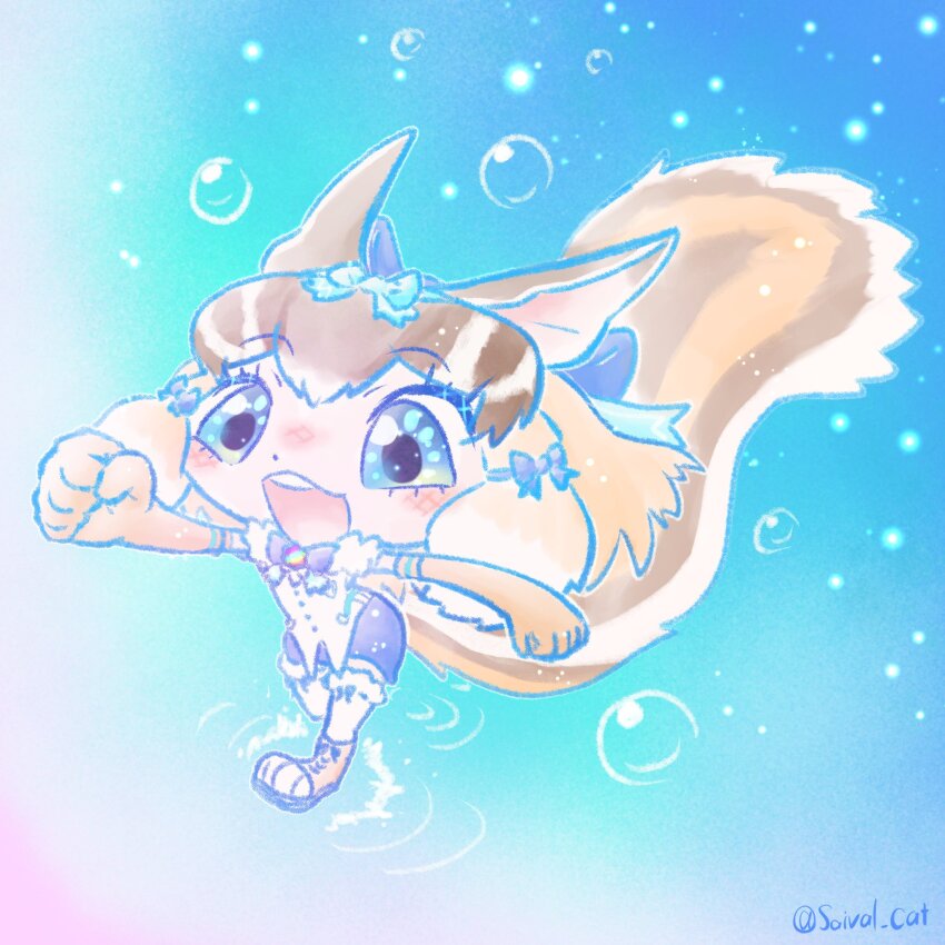 1girl animal_ears blue_background blue_eyes boots brown_hair chipmunk_ears chipmunk_girl chipmunk_tail elbow_gloves extra_ears gloves highres kemono_friends kemono_friends_v_project microphone ribbon saival_cat shirt short_hair shorts siberian_chipmunk_(kemono_friends) simple_background sleeveless sleeveless_shirt solo tail thighhighs vest virtual_youtuber