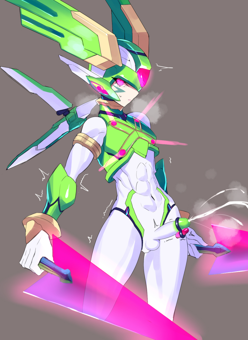 1boy abs android cum erection mega_man_(series) mega_man_zero_(series) penis robot sage_harpuia_(mega_man) testicles ukimukai vibrator vibrator_on_penis
