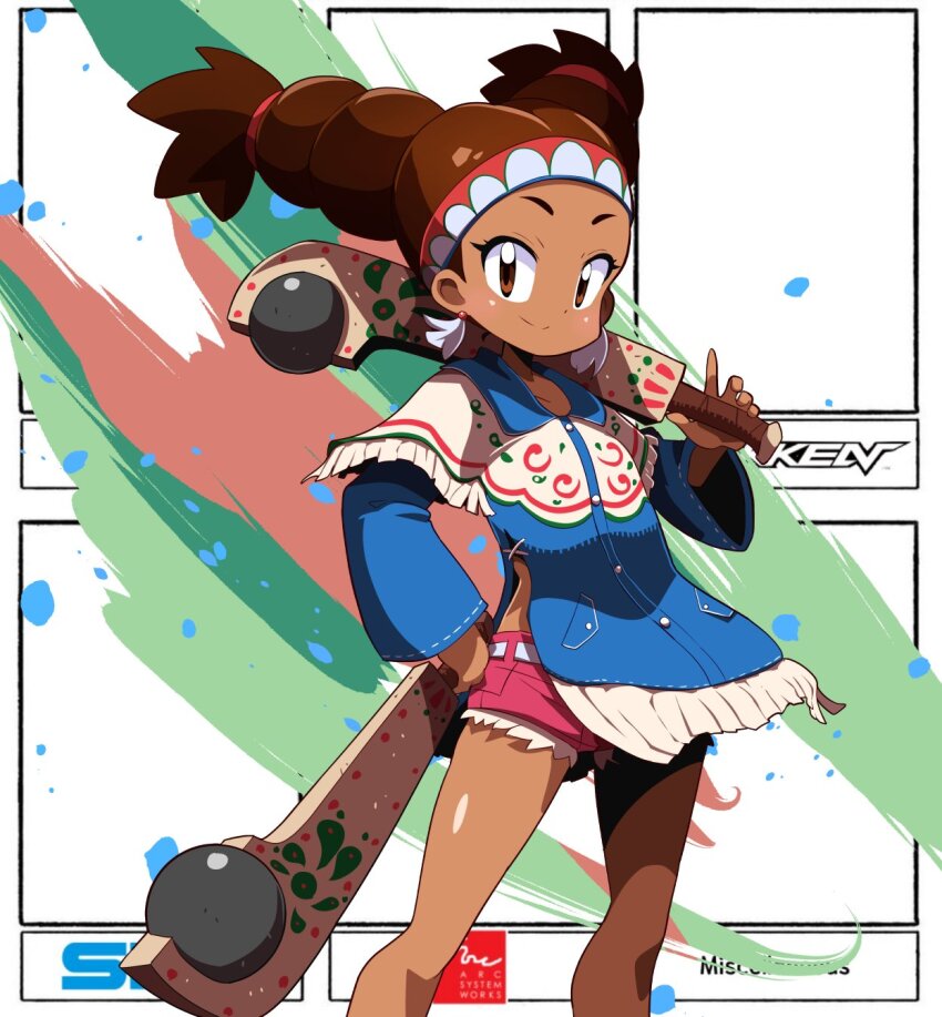 1girl brown_hair dark-skinned_female dark_skin highres lily_hawk long_sleeves sakurajyousui_nami short_hair short_shorts shorts street_fighter street_fighter_6 wide_sleeves