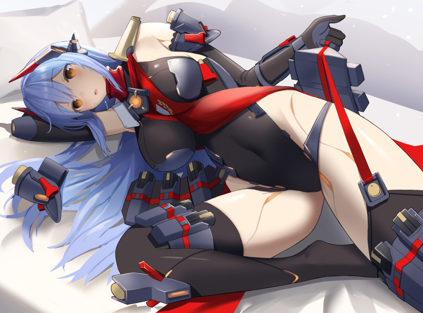 android armored_leotard black_leotard breasts covered_navel headgear highleg highleg_leotard highres joints large_breasts leotard medaman orange_eyes poppi_(xenoblade) poppi_qtpi_(xenoblade) red_scarf robot_ears robot_joints scarf torn_clothes torn_leotard xenoblade_chronicles_(series) xenoblade_chronicles_2