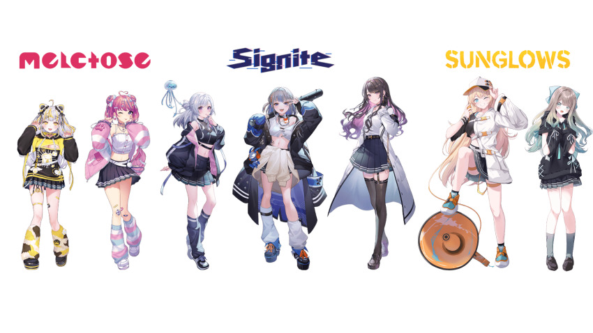 6+girls :3 :d :o ;d ;p ^_^ ahoge amagasaki_ame animal_ears ankle_socks aqua_shoes arm_at_side artist_request baseball_bat black_footwear black_gloves black_hoodie black_ribbon black_shirt black_skirt black_socks black_thighhighs blonde_hair blue_eyes blue_hair blue_socks blurry blurry_background blush bow braid breasts brown_hair camisole cat_ears cat_hair_ornament choker cleavage closed_eyes closed_mouth clothes_around_waist cloud coat collarbone collared_shirt colored_inner_hair crop_top crop_top_overhang cropped_shirt detached_sleeves double_bun double_helix drawstring earrings fake_animal_ears fangs fence flower_in_eye full_body gloves gradient_hair green_eyes green_hair grey_hair grey_socks grin hair_bow hair_bun hair_ornament hair_ribbon half_gloves half_moon heart heart-shaped_pupils heart_hair_ornament heart_necklace highres holding holding_baseball_bat hood hoodie jacket jacket_around_waist jellyfish jewelry kambara_asahi kinami_alice kneehighs large_breasts light_particles long_hair long_sleeves looking_at_viewer loose_socks maneki-neko medium_breasts medium_hair megaphone midriff miniskirt mole mole_under_mouth moon multicolored_hair multicolored_socks multiple_girls nail nail_(hardware) nail_bat navel necklace off_shoulder official_art one_eye_closed open_mouth orange_shoes parallel_artist_project partially_unzipped pink_eyes pink_hair pink_jacket pink_socks pleated_skirt puffy_long_sleeves puffy_sleeves purple_eyes purple_hair purple_nails ribbon safety_pin see-through_cleavage see-through_clothes shirakasa_kurage shirt shirt_tucked_in shoes short_sleeves side_braid sidelocks single_side_bun skirt sky sleeveless sleeveless_shirt sleeves_past_wrists smile socks stepping streaked_hair suzukami_utane symbol-shaped_pupils symbol_in_eye thigh_strap thighhighs tokiwagi_hata tongue tongue_out transparent_background two-sided_fabric two-sided_jacket two-tone_footwear two-tone_hoodie v v_over_eye very_long_hair white_camisole white_coat white_footwear white_shirt white_socks x_hair_ornament yakushino_shino yellow_choker yellow_eyes yellow_hoodie yellow_nails yellow_socks zipper