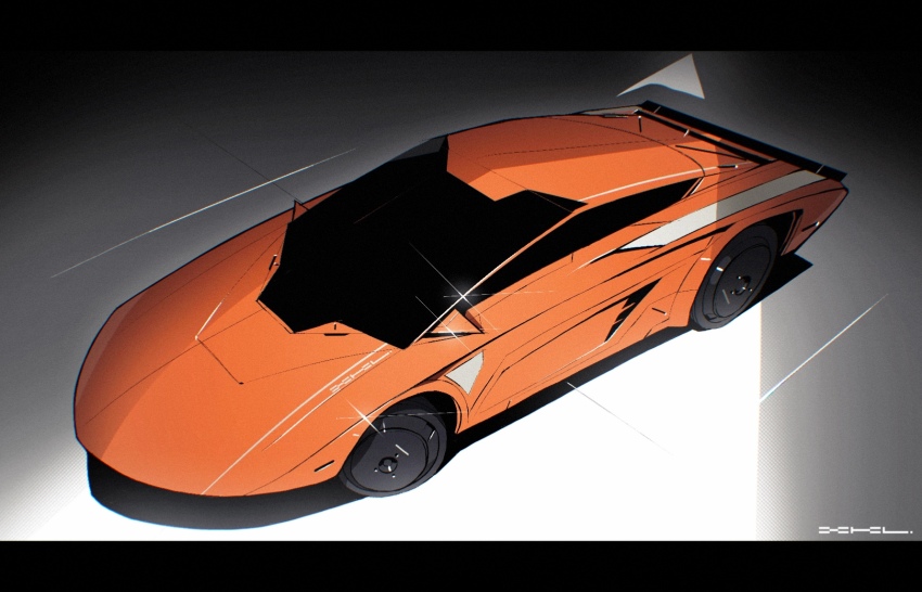 black_border border car from_above highres motor_vehicle no_humans orange_car original vehicle_focus xkl3001