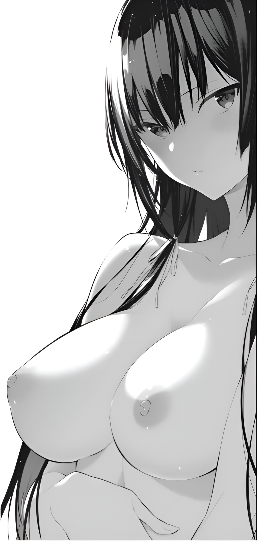 1girl absurdres black_hair blush breasts haite_kudasai_takamine-san highres hiiragi_yuuichi monochrome tagme takamine_takane