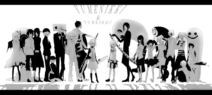 6+boys 6+girls amputee aojiru_(yume_2kki) bad_id bad_pixiv_id bandages bat_wings bleeding blood blunt_bangs book boots braid chainsaw cloak closed_eyes copyright_name covering_own_mouth crossover dress dripping expressionless extra_arms faceless formal_clothes fox_mask full_body gakuran gakuran-kun geta greyscale hair_bobbles hair_ornament hair_over_eyes hair_over_one_eye hand_on_own_chest hand_on_own_hip hat height_difference heishi-kun high_heels highres holding holding_book hugging_own_legs instrument intravenous_drip japanese_clothes kamakurako kanban_otoko kasei-san katana kimono knife kyukkyu-kun letterboxed liarhatter lineup long_hair long_skirt looking_at_viewer looking_away madotsuki mafurako mask mittens monochrome monoe monoko monster monster_girl multiple_boys multiple_girls oni_musume_(yume_2kki) outstretched_arms own_hands_clasped own_hands_together pajamas pantyhose peaked_cap piano pigeon-toed poniko ponytail profile sad scarf school_uniform sekomumasada_sensei shadow_lady_(yume_2kki) shirt shitaisan shoes short_hair skirt slippers smile spread_arms standing striped suit sweater sword tokuto-kun tongue toriningen twin_braids twintails uboa urotsuki v_arms very_long_hair weapon wings yukata_(yume_2kki) yume_2kki yume_nikki