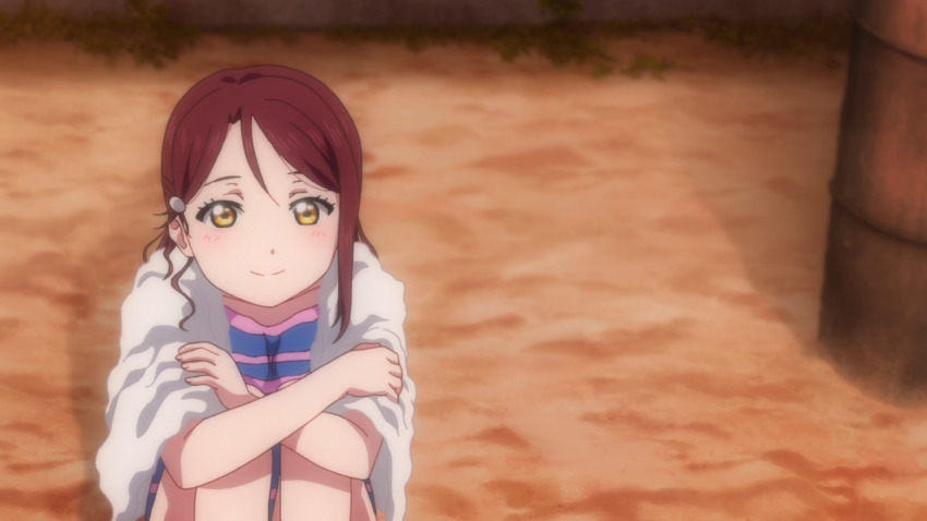 bad_tag competition_school_swimsuit competition_swimsuit female highres long_hair looking_ahead love_live! love_live!_(series) love_live!_sunshine!! one-piece_swimsuit sakurauchi_riko school_swimsuit screencap swimsuit towel