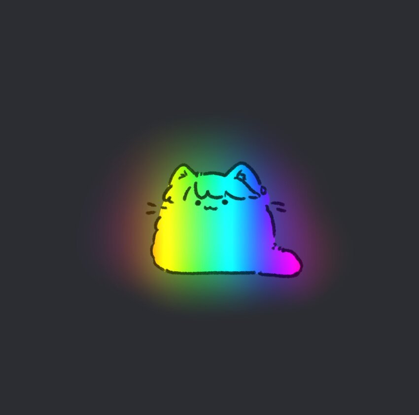 :3 animal animalization ao_kaeru cat closed_mouth fujishima_megumi glowing glowing_animal grey_background highres link!_like!_love_live! love_live! no_humans outer_glow rainbow_gradient simple_background smile solo virtual_youtuber