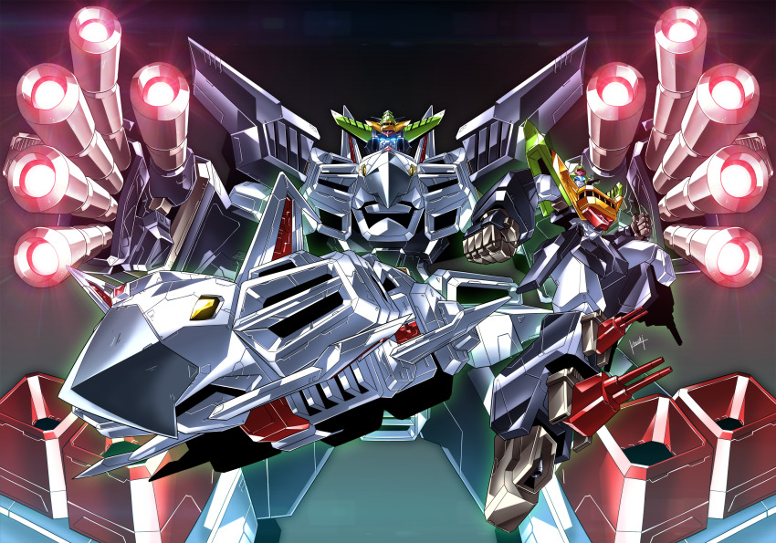 arm_cannon battleship cannon dual_arm_cannons energy_cannon gaogaigar highres king_j-der kouichi_(kouichi-129) looking_at_viewer mecha military military_vehicle robot ship ship_turret standing warship watercraft weapon yuusha_ou_gaogaigar yuusha_series