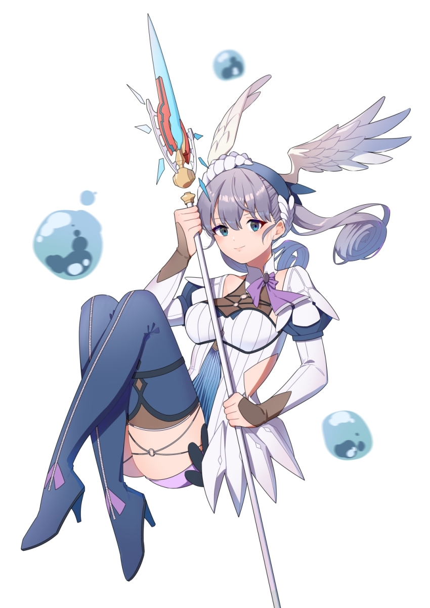 blue_eyes grey_hair head_wings hehe_jun highres holding holding_staff melia_antiqua staff wings xenoblade_chronicles:_future_connected xenoblade_chronicles_(series) xenoblade_chronicles_1