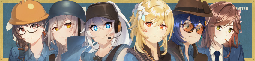 6+girls absurdres acrylicstroke belle_(zenless_zone_zero) blonde_hair blu_engineer_(tf2) blu_scout_(tf2) blu_sniper_(tf2) blu_soldier_(tf2) blu_spy_(tf2) blue_eyes blue_hair blue_jacket blue_necktie blue_shirt braid brown_eyes brown_hair brown_vest bullet bulletproof_vest cigarette closed_mouth collared_shirt commission commissioner_upload cosplay dog_tags earrings engineer engineer_(tf2) engineer_(tf2)_(cosplay) entropy_(honkai_impact_3rd) female_dreamseeker_(honkai_impact) flower formal_clothes genshin_impact glasses green_eyes grey_hair hair_flower hair_ornament hat headphones helmet highres honkai:_star_rail honkai_(series) honkai_impact_3rd jacket jewelry kiana_kaslana kiana_kaslana_(herrscher_of_flamescion) long_hair long_image looking_at_viewer lumine_(genshin_impact) medium_hair mihoyo multiple_girls necktie non-web_source orange_eyes ponytail rosa_(tears_of_themis) scout_(tf2) scout_(tf2)_(cosplay) semi-rimless_eyewear shirt short_hair short_sleeves single_earring smile smoking sniper_(tf2) sniper_(tf2)_(cosplay) soldier_(tf2) soldier_(tf2)_(cosplay) spy_(tf2) spy_(tf2)_(cosplay) stelle_(honkai:_star_rail) striped_clothes striped_jacket sunglasses team_fortress_2 tears_of_themis trailblazer_(honkai:_star_rail) upper_body vertical-striped_clothes vertical-striped_jacket very_long_hair vest white_flower white_hair white_shirt wide_image yellow_eyes zenless_zone_zero