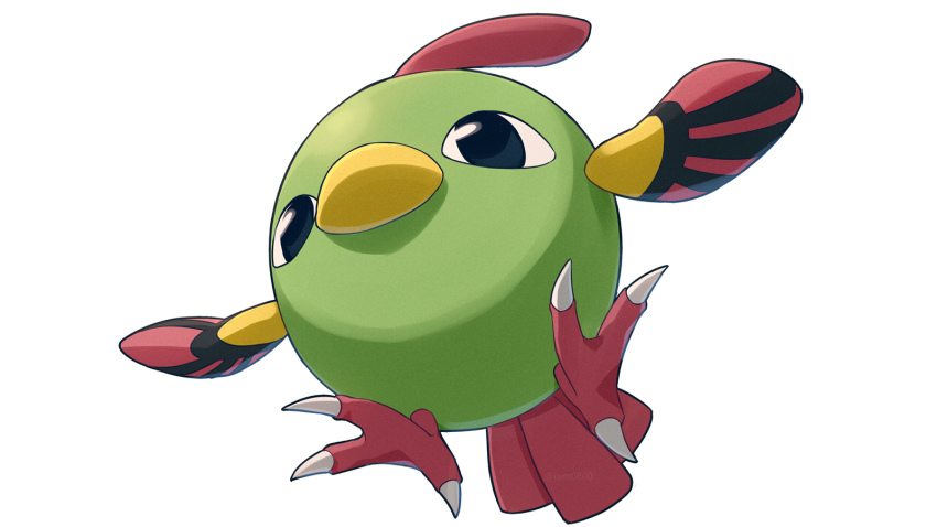 &lt;o&gt;_&lt;o&gt; asada_hachi beak bird black_eyes claws commentary full_body gen_2_pokemon highres natu nintendo no_humans pokemon pokemon_(creature) simple_background solo white_background wings
