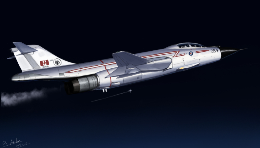 aircraft airplane canada dr-arche f-101_voodoo fighter_jet highres military military_vehicle night original royal_canadian_air_force sky smoke vehicle_focus