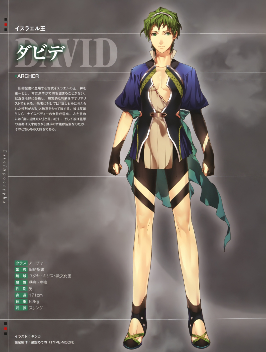 1boy absurdres david_(fate/apocrypha) david_(fate) fate/apocrypha fate/grand_order fate/stay_night fate_(series) fingerless_gloves ginka_sima gloves green_eyes green_hair hairband highres male_focus scan short_hair type-moon