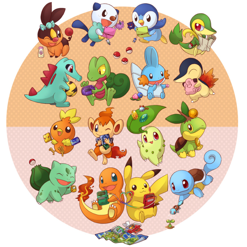 &gt;:) 00s 10s 1990s_(style) :3 :d ^_^ alternate_color amulet_coin annotated bell berry berry_(pokemon) bird blue_skin blush bottle bulbasaur cameo candy character_doll charizard charm_(object) charmander chikorita chimchar clefairy closed_eyes coin colored_sclera colored_skin container cube cyndaquil dialga doll egg elekid evolution_stone evolutionary_stone fangs fire fire_stone flame-tipped_tail food fruit game_boy game_boy_(original) game_boy_advance game_boy_advance_sp game_link_cable gen_1_pokemon gen_2_pokemon gen_3_pokemon gen_4_pokemon gen_5_pokemon gengar giratina giratina_(origin) green_eyes green_skin handheld_game_console heart heart_of_string holding ibui_matsumoto johto_map kanto_map kyogre legendary_pokemon looking_at_viewer looking_back map milk milk_bottle miltank moomoo_milk mudkip nidorino nintendo nintendo_ds no_humans on_head one_eye_closed open_mouth orb oshawott palkia penguin pikachu pink_background piplup plant pocket_pikachu poke_ball poke_ball_(basic) poke_ball_theme pokeblock pokemon pokemon_(creature) pokemon_bw pokemon_dppt pokemon_egg pokemon_gsc pokemon_rgby pokemon_rse pokewalker polka_dot polka_dot_background rayquaza red_eyes retro_artstyle sepia_background shiny_pokemon simple_background sitting smile snivy soothe_bell squirt_bottle squirtle standing starter_pokemon_trio stone tail tepig thunder_stone torchic totodile toy treecko turtwig v-shaped_eyebrows venusaur water watering_can white_background wink yellow_sclera
