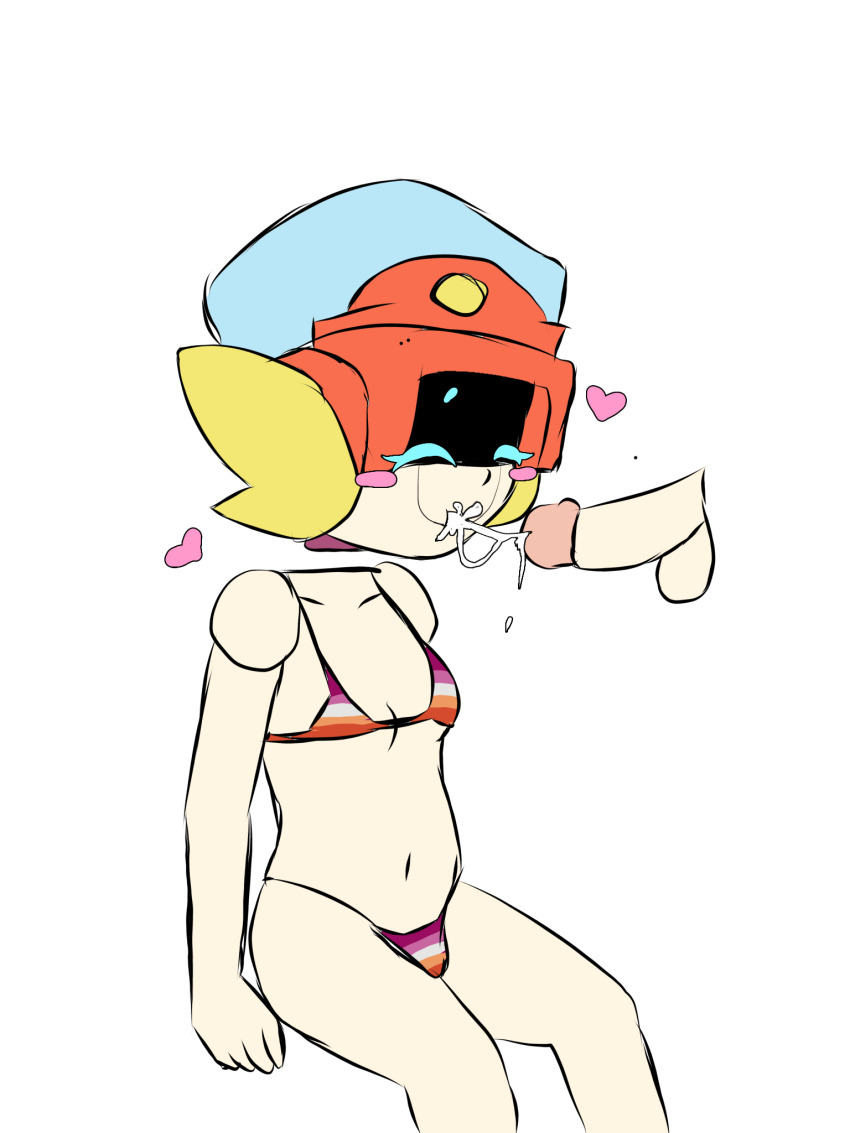 1boy 1girl blue_eyes brawl_stars breasts cum cum_in_mouth genderswap genderswap_(mtf) hetero highres humanoid_robot larry_(brawl_stars) lesbian_flag lesbian_flag_print machine non-web_source oral robot robot_girl