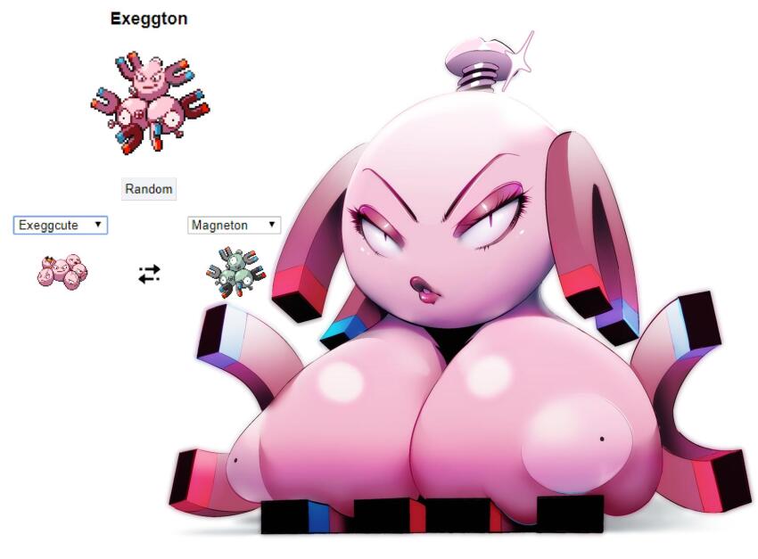 commentary exeggcute eyelashes eyeshadow fusion gen_1_pokemon glint highres magnet magneton makeup nintendo no_humans picturd pink_eyeshadow pokemon pokemon_(creature) reference_inset screw solo symbol-only_commentary