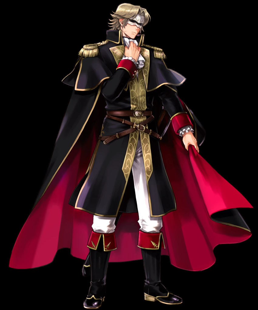 1boy belt blonde_hair boots camus_(fire_emblem) cape epaulettes fire_emblem fire_emblem:_mystery_of_the_emblem fire_emblem_heroes full_body highres male_focus mask nintendo official_art solo suekane_kumiko sword transparent_background weapon