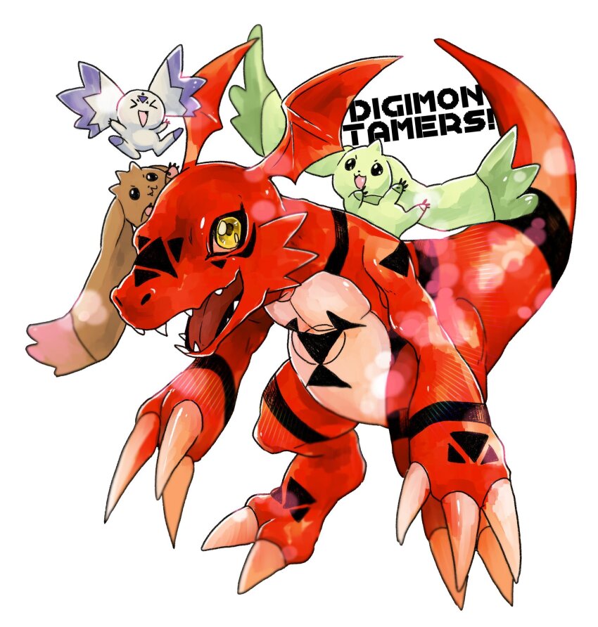 culumon digimon digimon_(creature) digimon_tamers digital_hazard green_eyes guilmon highres lopmon point_ears terriermon triangle zero_unit