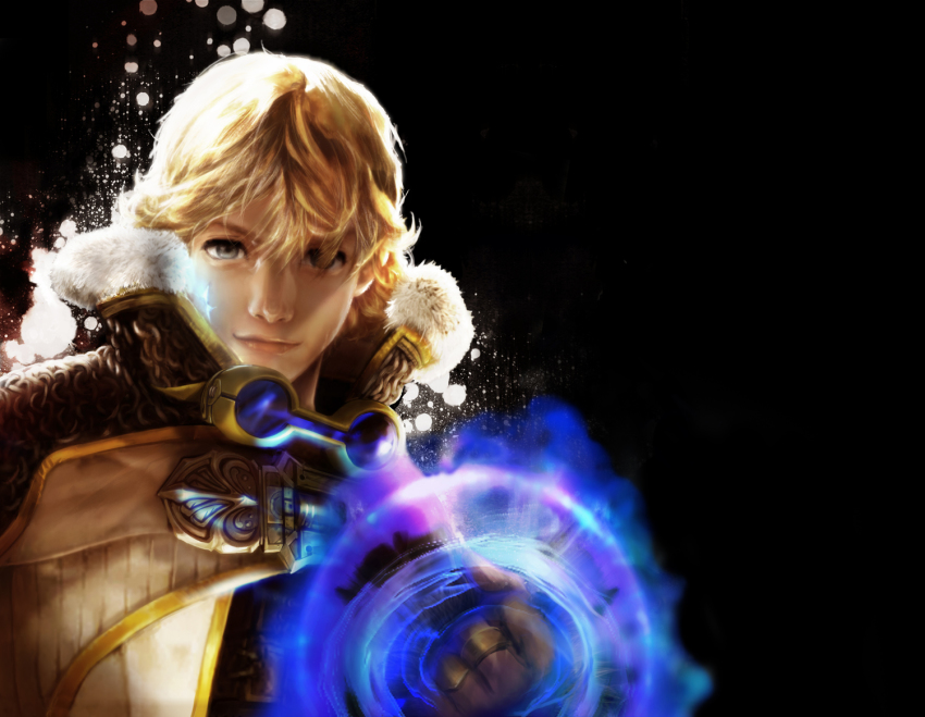 1boy blonde_hair clavat final_fantasy final_fantasy_crystal_chronicles final_fantasy_crystal_chronicles_the_crystal_bearers goggles layle magic male_focus official_art smile solo