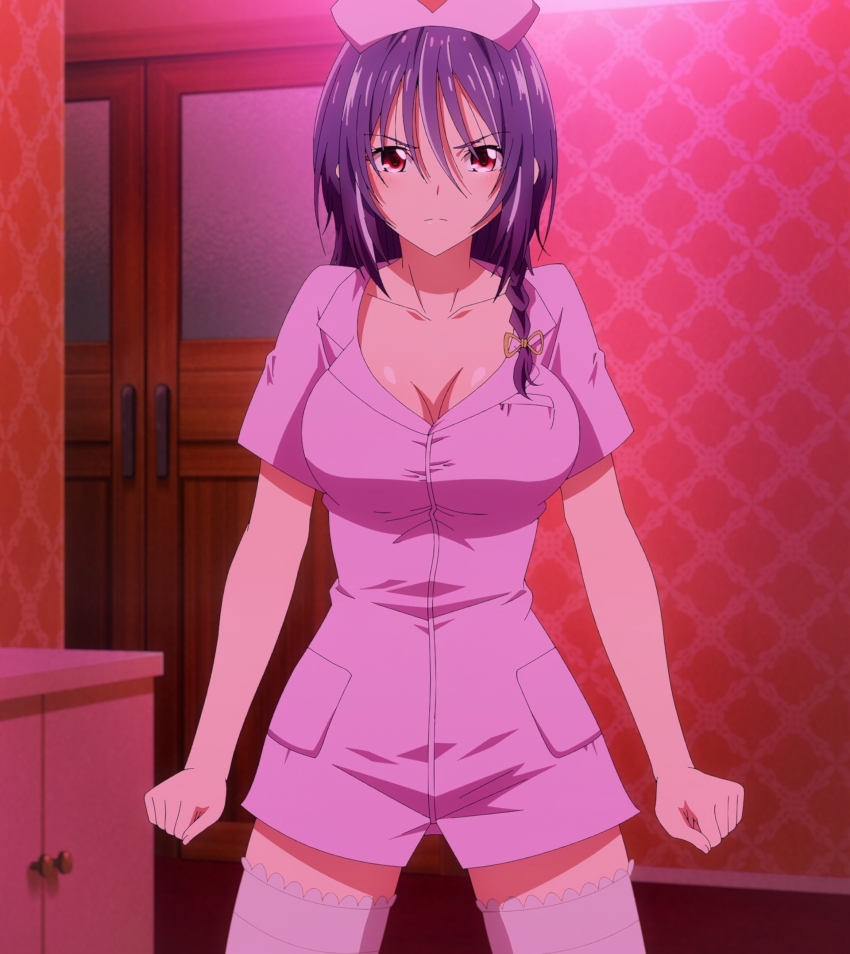 1girl anime_screenshot aoba_yuzuki breasts cleavage highres large_breasts purple_hair red_eyes stitched temple_(series) third-party_edit