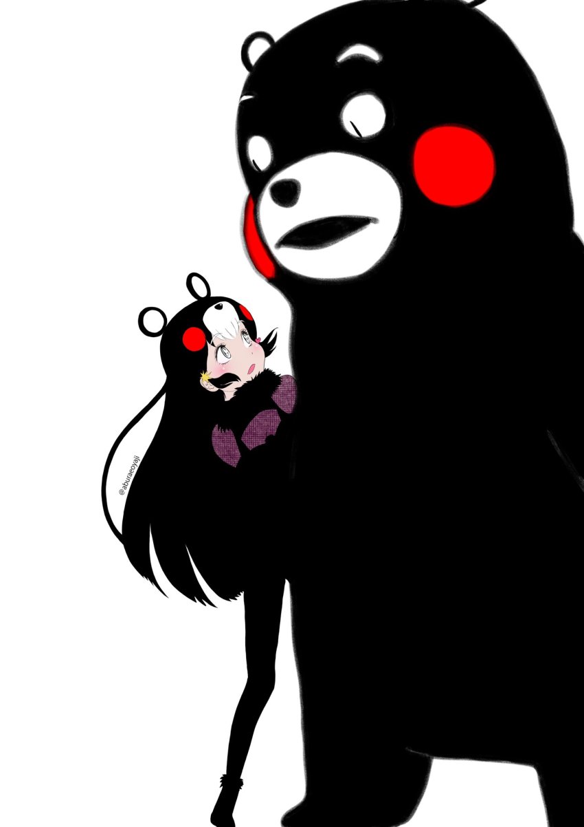 aburaeoyaji black_dress black_gloves black_hair black_legwear chibi_kumamon_(kemono_friends) dress gloves highres kemono_friends kemono_friends_3 kumamon long_hair