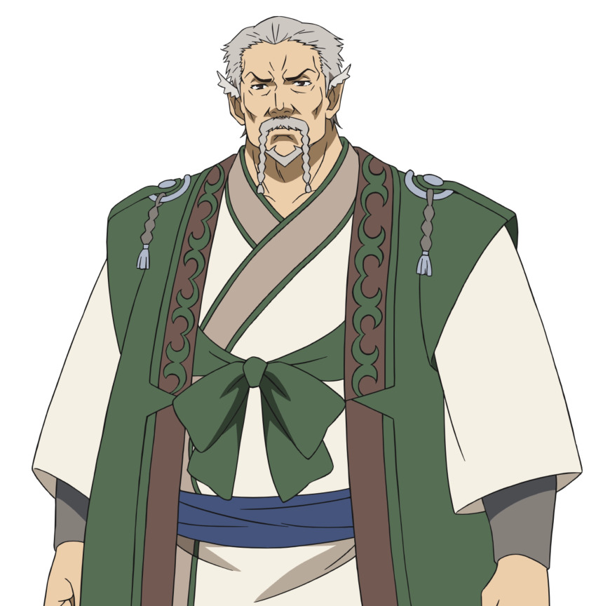 1boy absurdres ainu_clothes animal_ears aquaplus black_eyes clenched_hands collarbone cowboy_shot facial_hair goatee grey_hair highres long_sleeves looking_at_viewer mustache nakata_masahiko nose official_art old old_man ozen_(utawarerumono:_futari_no_hakuoro) sash short_hair solo standing transparent_background utawarerumono utawarerumono:_futari_no_hakuoro white_fox_(company) wrinkled_skin