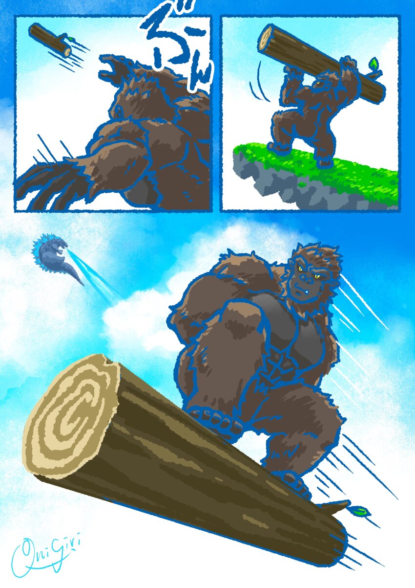 abs absurdres ape artist_request ass atomic_breath blue_sky breath_weapon cliff cloud crossover day dragon_ball energy energy_beam flying full_body giant giant_monster gills glowing glowing_spikes godzilla godzilla_(series) godzilla_vs._hedorah godzilla_vs._kong gorilla grass highres jumping kaiju king_kong king_kong_(series) king_kong_vs._godzilla legendary_pictures log monster monsterverse motion_lines mouth_beam muscular muscular_arms muscular_back muscular_legs muscular_other parody pectorals plasma plasma_beam serious sharp_teeth simple_background sky slit_pupils spikes tail teeth thick_thighs thighs throwing toho yellow_eyes