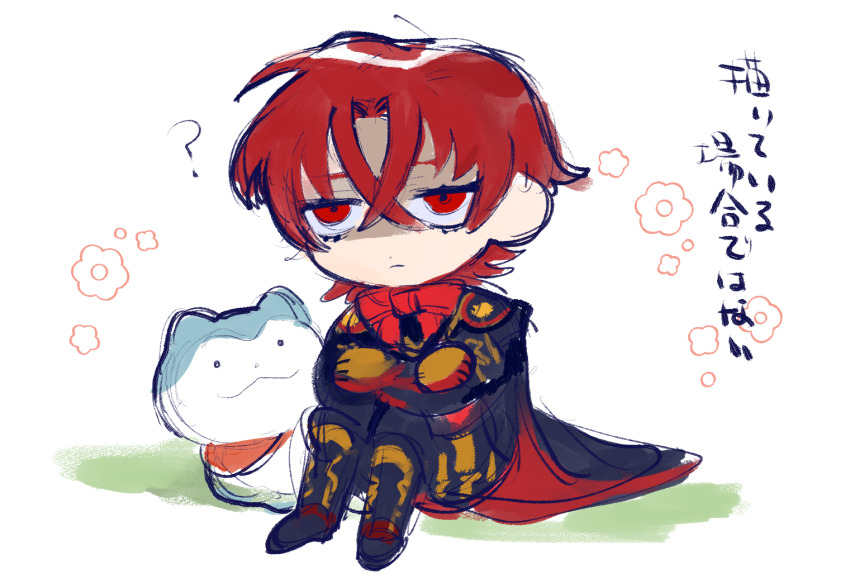 1boy 1other alear_(fire_emblem) alear_(male)_(fire_emblem) blue_fur dark_persona fire_emblem fire_emblem_engage mochako_(motyako_1005) nintendo red_eyes red_hair sommie_(fire_emblem) translation_request two-tone_fur white_fur