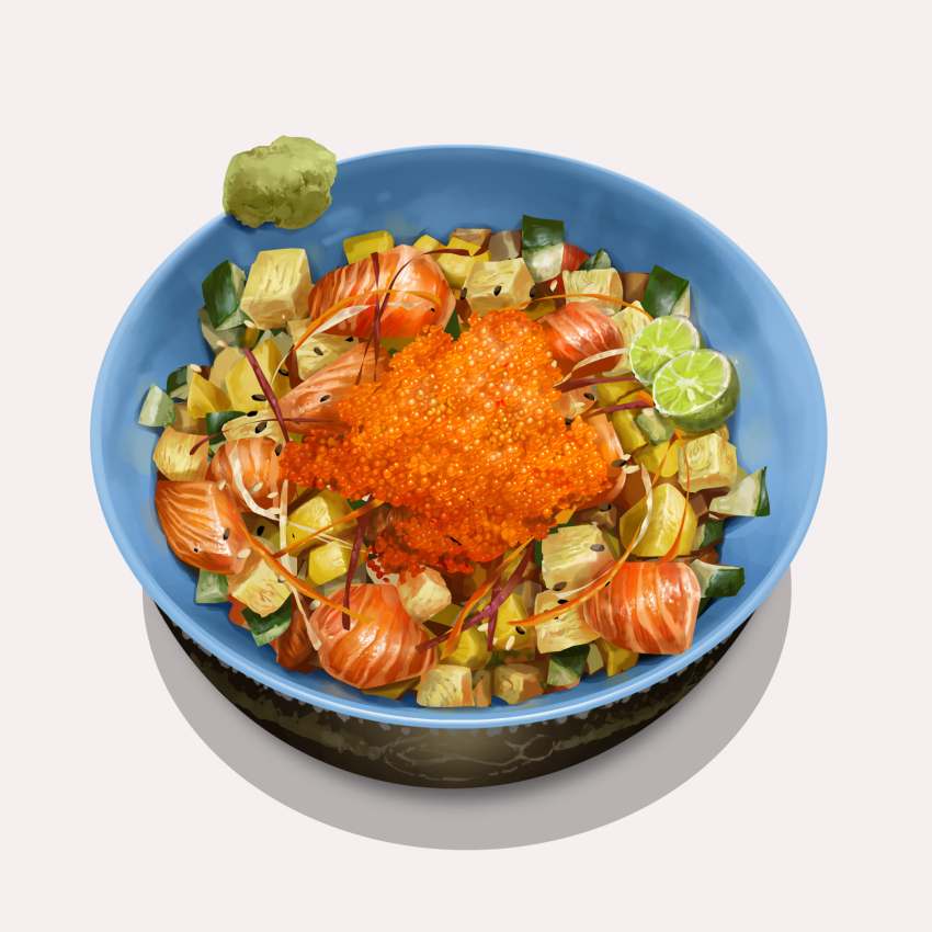 bowl food food_focus highres lefty_lai no_humans original roe shadow simple_background still_life vegetable white_background
