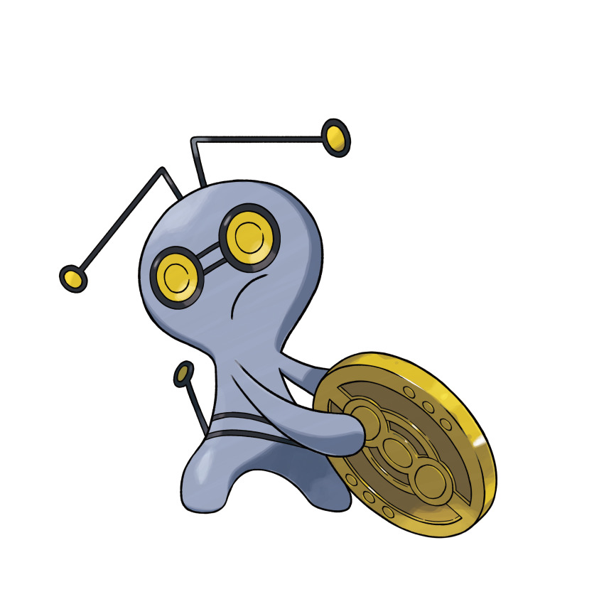 absurdres antennae artist_request closed_mouth coin full_body gimmighoul gimmighoul_(roaming) highres holding holding_coin nintendo official_art outline pokemon pokemon_(creature) pokemon_focus pokemon_sv solo third-party_source transparent_background white_outline yellow_eyes