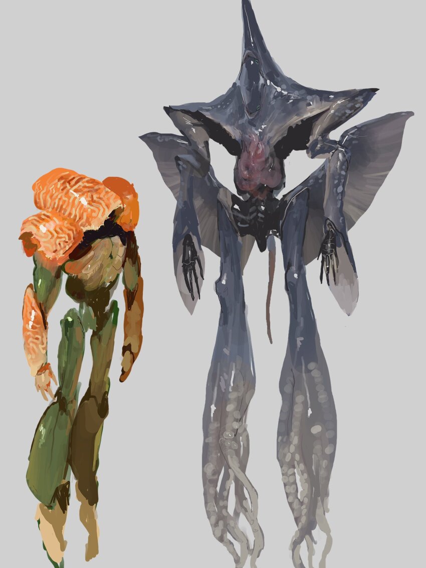 asshimar floating full_body grey_background gundam hambrabi highres monster monsterification no_humans open_hand rintaro_komori simple_background sketch tentacles zeta_gundam