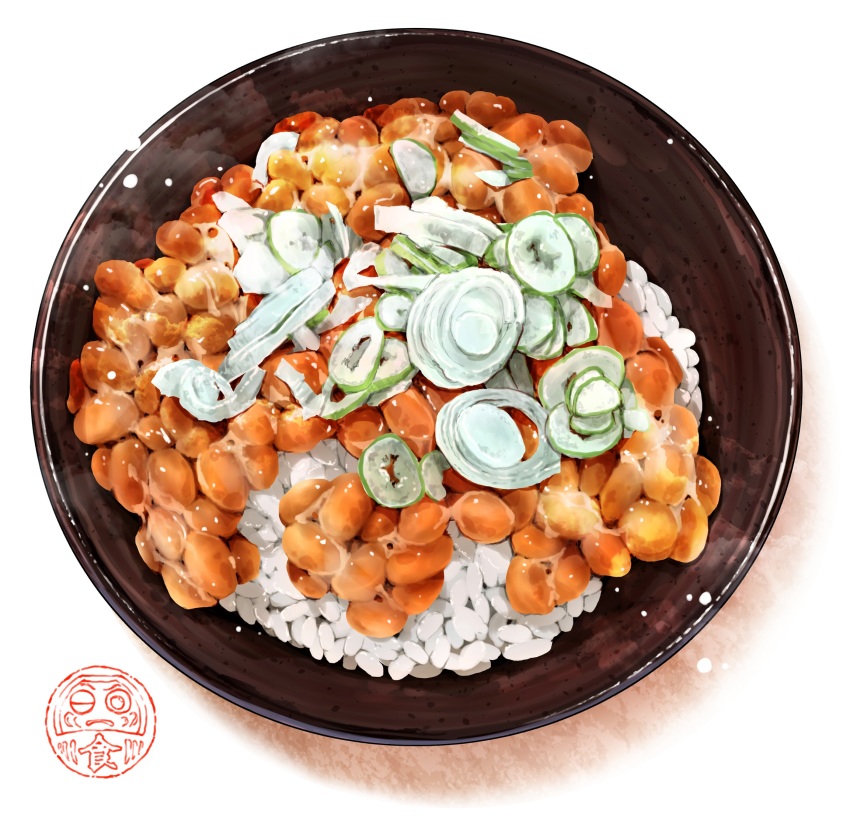 artist_logo beans bowl food food_focus highres logo nattou no_humans ooranokohaku original rice rice_bowl still_life white_background