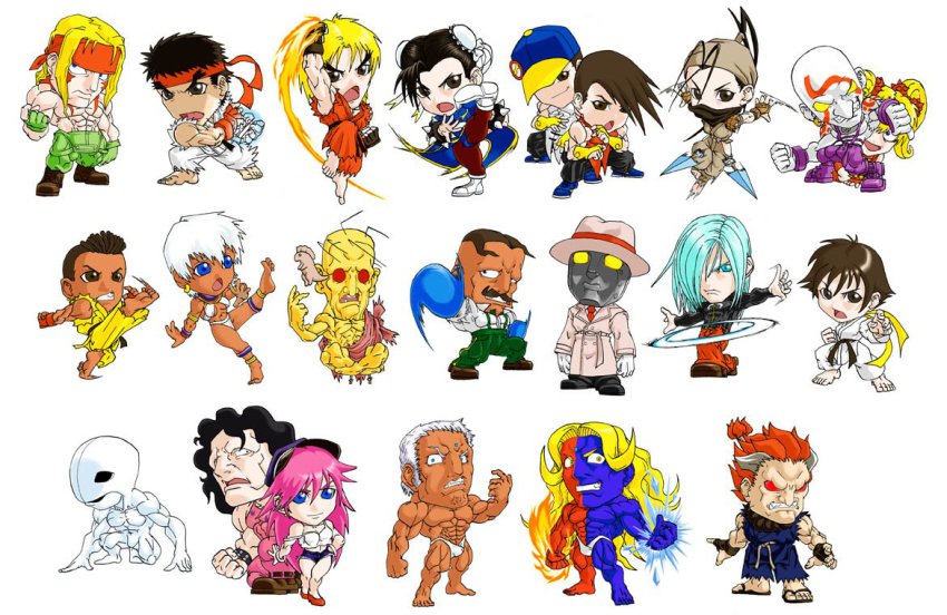 6+boys 6+girls akuma_(street_fighter) alex_(street_fighter) anklet artist_request barefoot brothers capcom chibi chun-li commentary_request dark-skinned_male dark_skin dudley effie_(street_fighter) elena_(street_fighter) everyone gill_(street_fighter) hip_vent hugo_andore ibuki_(street_fighter) jewelry ken_masters makoto_(street_fighter) multiple_boys multiple_girls necro_(street_fighter) oro_(street_fighter) pantyhose pelvic_curtain poison_(final_fight) q_(street_fighter) remy_(street_fighter) ryu_(street_fighter) sean_matsuda siblings simple_background street_fighter street_fighter_iii_(series) twelve_(street_fighter) urien white_background yang_lee yun_lee zya_pck