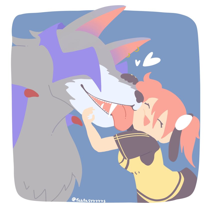 aiba_ami digimon digimon_(creature) happy heart highres mask sangloupmon sharp_teeth smile teeth wings wolf