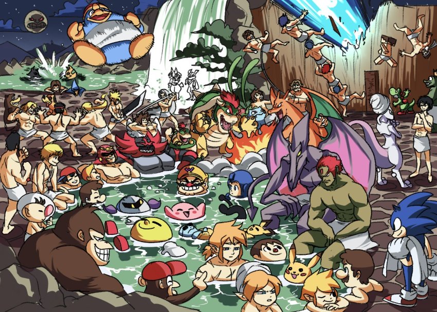 6+boys abs absolutely_everyone aged_down amamiya_ren animal animal_crossing ape banjo-kazooie banjo_(banjo-kazooie) beam beard bird black_hair blonde_hair blue_eyes blue_hair bowser bowser_jr. brothers brown_hair captain_falcon castlevania:_rondo_of_blood castlevania_(series) charizard closed_eyes cloud_strife crossover dark_skin diddy_kong dog_(duck_hunt) donkey_kong donkey_kong_(series) donkey_kong_country dr._mario dr._mario_(game) dragon_quest dragon_quest_xi dual_persona duck_hunt everyone facial_hair falco_lombardi fatal_fury final_fantasy final_fantasy_vii fire fire_emblem fire_emblem:_path_of_radiance fire_emblem:_the_binding_blade fire_emblem:_the_blazing_blade fire_emblem:_three_houses fox fox_mccloud ganondorf gen_1_pokemon gen_2_pokemon gen_4_pokemon gen_6_pokemon gen_7_pokemon greninja headband hero_(dq11) ike_(fire_emblem) incineroar ivysaur ken_masters kid_icarus king_dedede king_k._rool kirby legendary_pokemon link little_mac lizard long_hair lucario lucas_(mother_3) male_byleth_(fire_emblem) male_focus mario mario_(series) marth_(fire_emblem) masamune_(ff7) mask mega_man_(character) mega_man_(classic) mega_man_(series) meta_knight metal_gear_(series) metal_gear_solid metroid mewtwo minecraft monkey moon moon_(zelda) mother_(series) mother_3 mr._game_&amp;_watch multiple_boys multiple_crossover muscular mustache mythical_pokemon naked_towel ness_(mother_2) nintendo olimar onsen pac-man pac-man_(game) persona persona_5 pichu pikachu pikmin_(series) pit_(kid_icarus) pokemon pokemon_(creature) pokemon_gsc pokemon_rgby ponytail punch-out!! red_(pokemon) red_hair richter_belmont ridley rock roy_(fire_emblem) ryu_(street_fighter) scar sephiroth shulk_(xenoblade) siblings simon_belmont smile solid_snake sonic_(series) sonic_the_hedgehog squirtle star_fox steve_(minecraft) street_fighter tail terry_bogard the_king_of_fighters the_legend_of_zelda the_legend_of_zelda:_breath_of_the_wild the_legend_of_zelda:_ocarina_of_time tina_fate toon_link towel very_long_hair villager_(animal_crossing) wario water weapon wings wolf wolf_o&#039;donnell xenoblade_chronicles_(series) xenoblade_chronicles_1 yoshi young_link