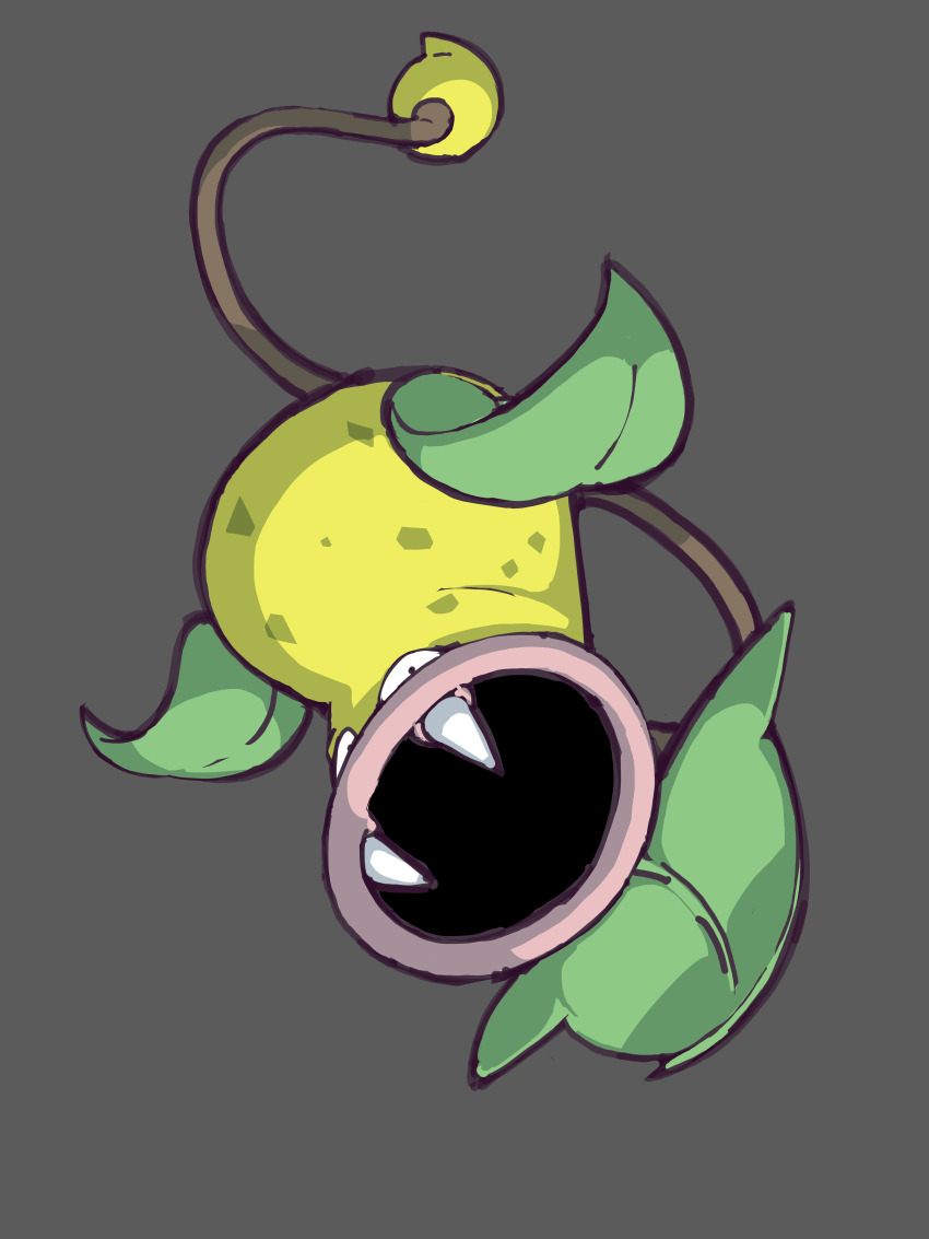 :o absurdres black_eyes commentary_request fangs full_body gen_1_pokemon grey_background highres nintendo no_humans open_mouth pokemon pokemon_(creature) pokemon_focus simple_background solo tea_zatter victreebel