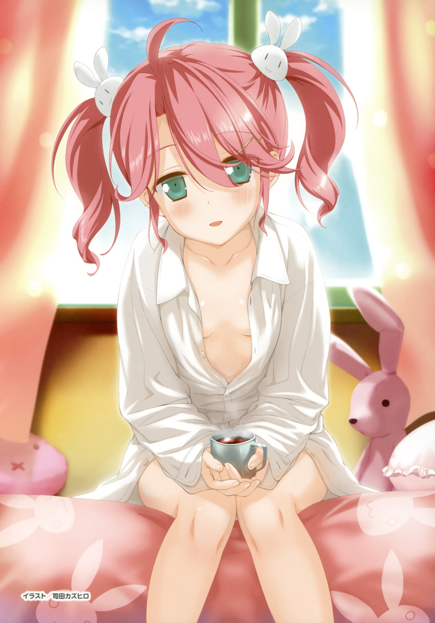 1girl absurdres blush breasts dress_shirt female_focus highres hoshizora_no_memoria kogasaka_chinami no_bra open_clothes open_shirt shida_kazuhiro shirt solo