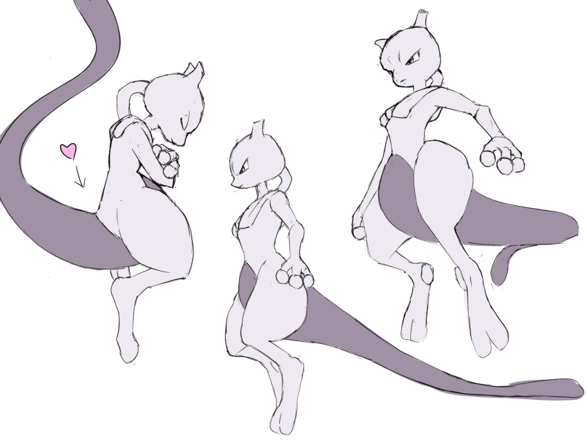 closed_eyes closed_mouth colored_skin crossed_arms engawa1001 floating full_body gen_1_pokemon heart legendary_pokemon mewtwo nintendo pokemon pokemon_(creature) purple_eyes purple_skin tail toes white_background