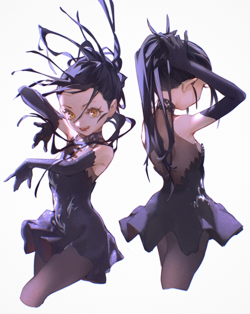 1girl black_pantyhose dress hairdressing highres kamisaki_hikaru medalist_(manga) multiple_views pantyhose white_background yellow_eyes zero808w