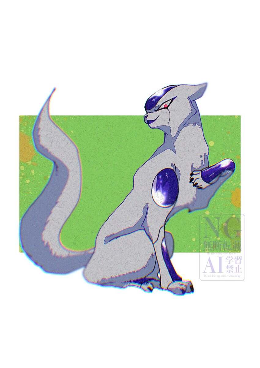 animal_focus animalization body_fur dragon_ball dragonball_z final_form_frieza frieza full_body highres looking_at_viewer purple_lips red_eyes simple_background solo stktik09060906 white_fur