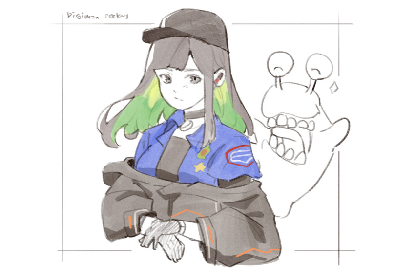 black_hair digimon digimon_seekers green_hair hat highres looking_at_viewer multicolored_hair numemon tamahime_satsuki tongue tongue_out