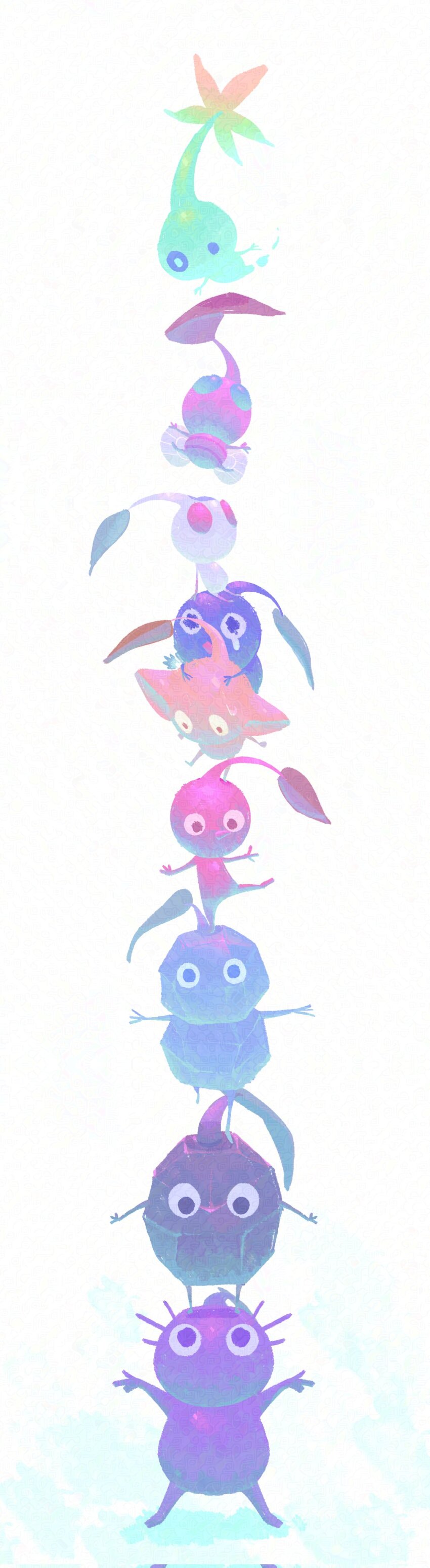 absurdres blue_background blue_pikmin cosplay crying full_body glow_pikmin gradient_background highres ice_pikmin leaf looking_at_another looking_down looking_up nintendo no_humans pikmin_(creature) pikmin_(series) pikmin_1 pikmin_2 pikmin_3 pikmin_4 purple_pikmin red_pikmin rock_pikmin standing standing_on_person white_pikmin winged_pikmin yellow_pikmin_(cosplay) yu_pikmin
