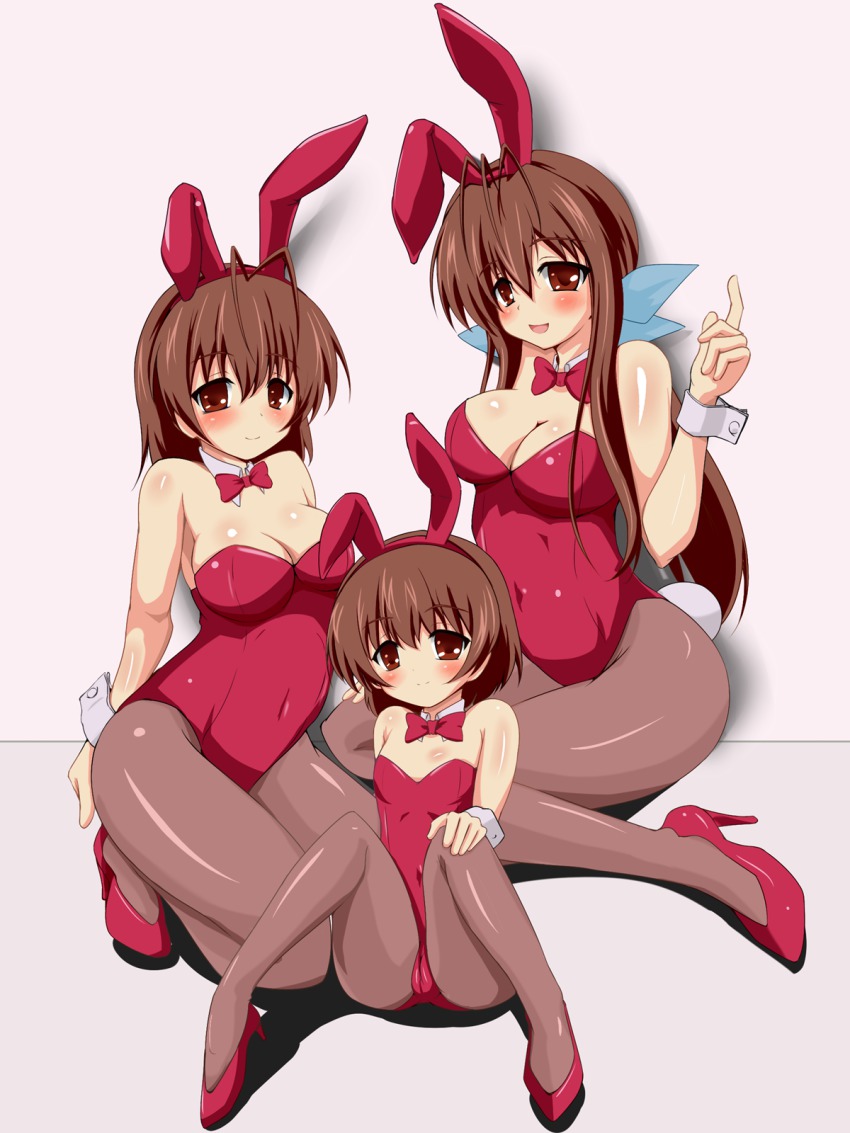 00s 3girls age_difference animal_ears benibana bow bowtie breasts brown_eyes brown_hair cameltoe clannad cleavage detached_collar fake_animal_ears furukawa_nagisa furukawa_sanae grandmother_and_granddaughter high_heels highres kneeling leotard long_hair mature_female medium_breasts mother_and_daughter multiple_girls okazaki_ushio pantyhose playboy_bunny ponytail rabbit_ears rabbit_tail short_hair tail wrist_cuffs
