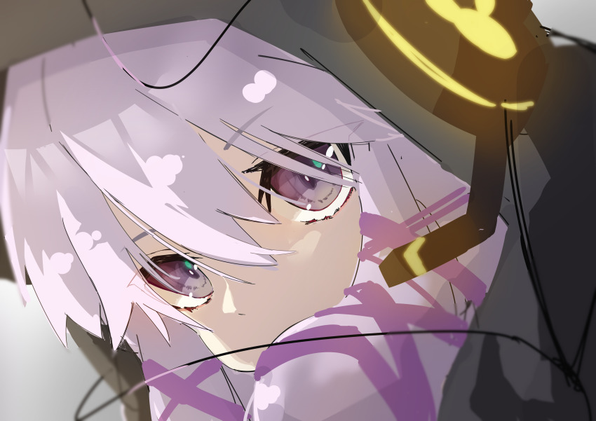1girl absurdres animal_print black_jacket commentary covered_mouth glowing grey_background hair_ornament hairclip headphones headset highres hood hood_up jacket kashisuover looking_at_viewer portrait purple_eyes purple_hair rabbit_print sidelocks solo vocaloid voiceroid yuzuki_yukari yuzuki_yukari_(lin) yuzuki_yukari_(vocaloid4)