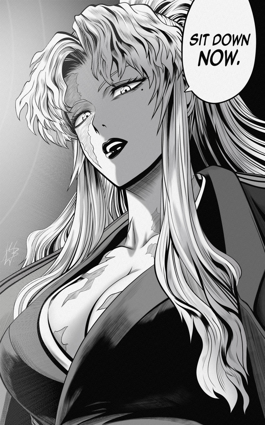 1girl balalaika_(black_lagoon) black_lagoon breasts cleavage large_breasts long_hair mostlybluewyatt solo