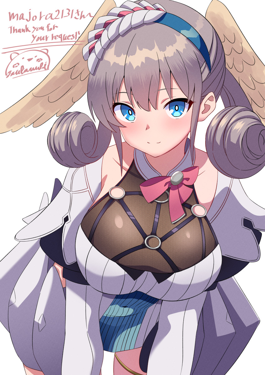 absurdres blue_eyes breasts head_wings highres large_breasts melia_antiqua pon_tanuki_(ga7fsrge9jxblaw) simple_background white_background wings xenoblade_chronicles:_future_connected xenoblade_chronicles_(series) xenoblade_chronicles_1