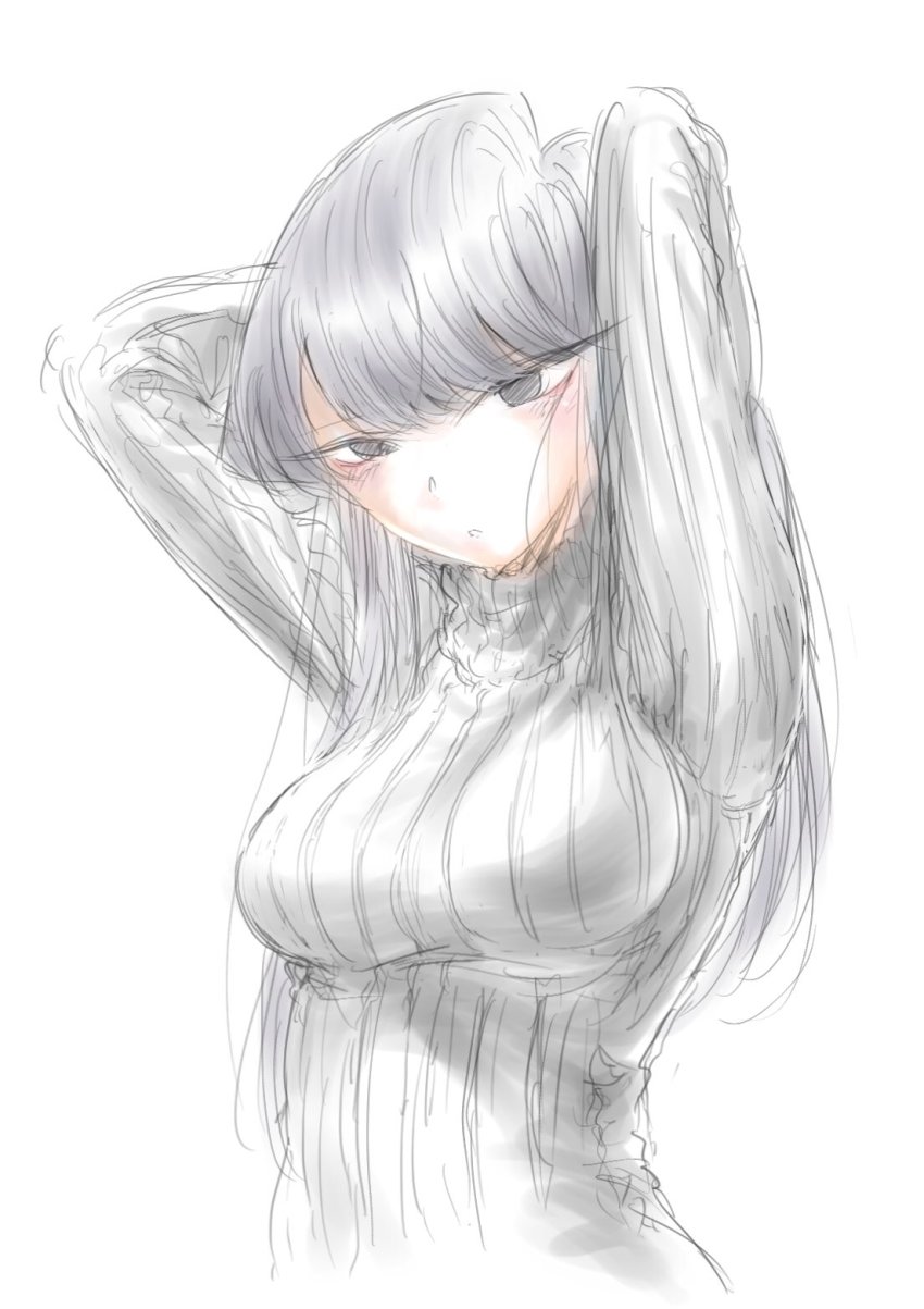1girl black_eyes black_hair breasts female_focus highres komi-san_wa_komyushou_desu komi_shouko long_hair mitsugu simple_background solo white_background