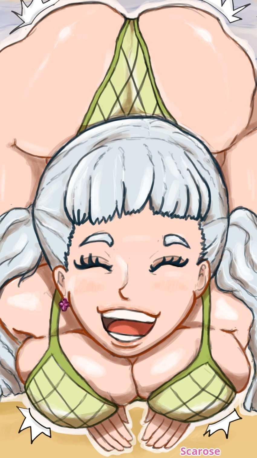 ass black_clover breasts happy highres noelle_silva oral purple_eyes scarose smile twintails white_hair