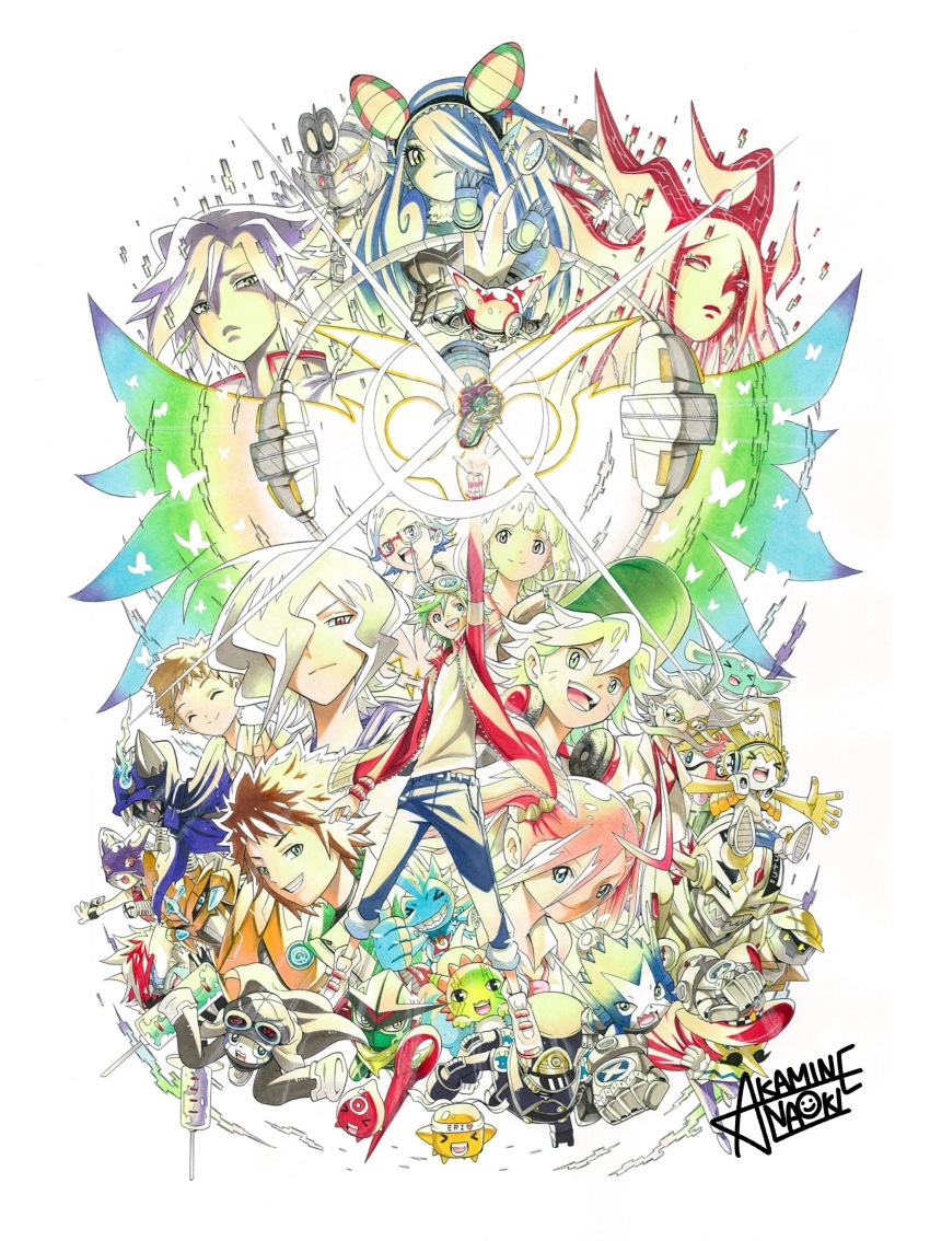 absurdres appmon asuka_torajirou blue_fire bootmon cable closed_eyes craftmon digimon digimon_universe:_appli_monsters docmon dokamon fire flickmon gatchmon goggles goggles_on_head gomimon gossipmon hackmon_(appmon) hat highres karan_eri kashiki_ai katsura_hajime katsura_rei leviathan_(digimon) mailmon mienumon minerva_(digimon) musimon naoki_akamine navimon_(appmon) official_art offmon ozora_yujin pink_hair puppet sakusimon sateramon shinkai_denemon shinkai_haru smile sociamon swipemon tapmon timemon tubumon unryuji_knight vegasmon wato_takeru weathermon