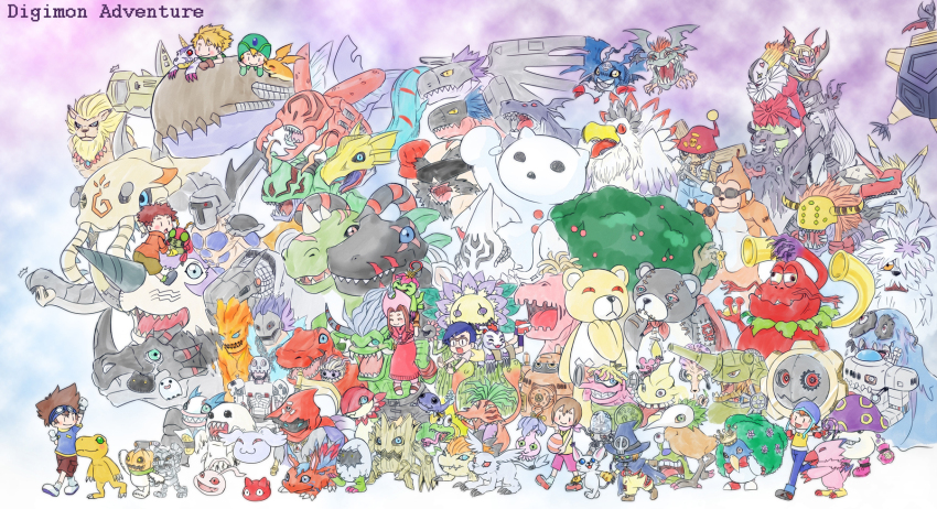3girls 5boys agumon andromon anomalocarimon apocalymon bakemon beak bird blossomon botamon bug cat centalmon cockatrimon crown darktyranomon deathmon delumon devidramon devimon digimon digimon_(creature) digimon_adventure digitama digitamamon dokugumon drimogemon egg elecmon etemon everyone evilmon fantomon floramon gabumon gazimon gekomon gerbemon gesomon gigadramon gizamon glasses gomamon gottsumon guardromon hagurumon hangyomon highres ishida_yamato izumi_koshiro jyureimon kido_jo kiwimon koromon kuwagamon ladydevimon leomon mammon mask mechanorimon megadramon meramon metalseadramon mojyamon monochromon monzaemon mugendramon multiple_boys multiple_girls mushmon nanimon nanomon numemon open_mouth orgemon otamamon pagumon palmon patamon picodevimon piemon pinochimon piyomon poyomon pumpmon punimon pyocomon raremon redvegimon reptile scumon seadramon sharp_teeth shellmon snimon tachikawa_mimi tailmon takaishi_takeru takenouchi_sora tankmon teeth tentomon tonosamagekomon tuskmon tyranomon tyumon unimon vademon vamdemon warumonzaemon whamon wings wizarmon woodmon yagami_hikari yagami_taichi yukidarumon yuramon