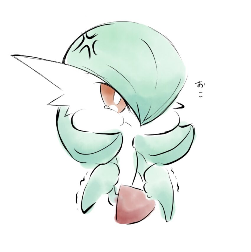 anger_vein bob_cut colored_skin gardevoir gen_3_pokemon green_hair green_skin hair_over_shoulder highres multicolored_skin narumiya_pkmn nintendo pink_eyes pokemon pokemon_(creature) pout simple_background sketch two-tone_skin white_background white_skin